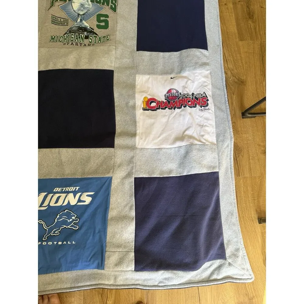 Michigan Detroit Sports Logo T Shirt Sports Handmade Quilt 78”x 56” Motor City